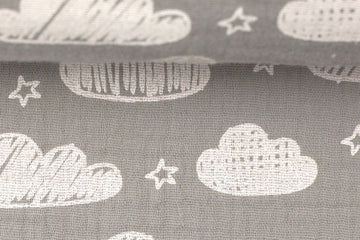 Musselin "Jeron" mit Wolken, grau, 0,5 m